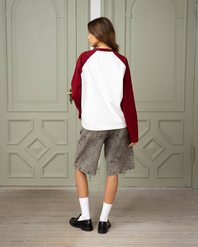 Raglan Longsleeve T-shirt White/Bordeaux dame