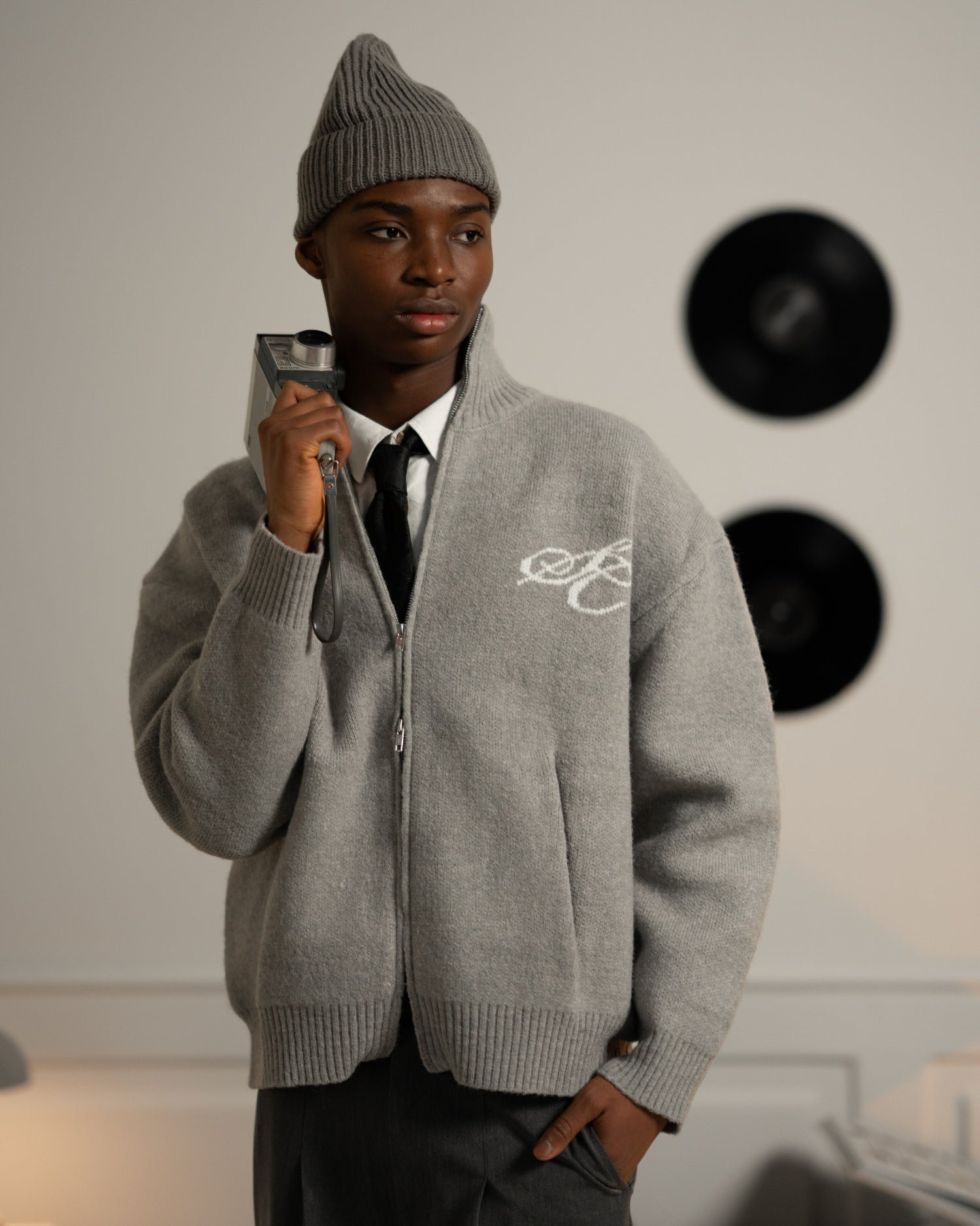 Full-zip Sweater Light grey