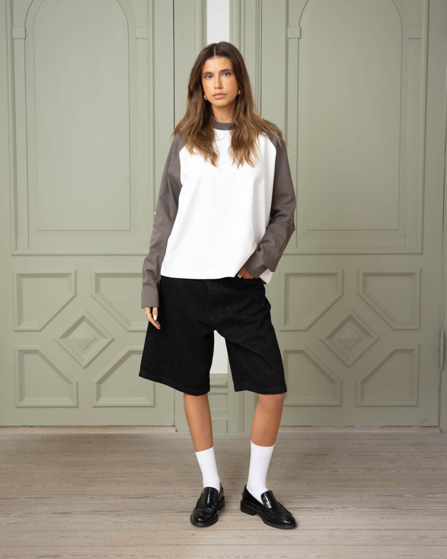 Raglan Longsleeve T-shirt White/Grey dame