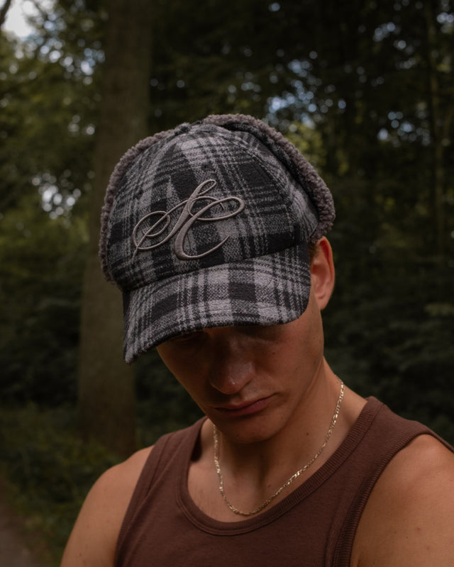 Dog-Ear Cap Checked Grey