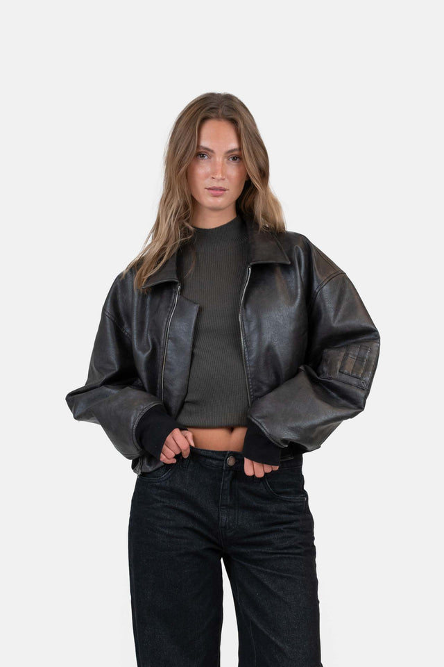 Leather Bomber Jacket Dark Brown