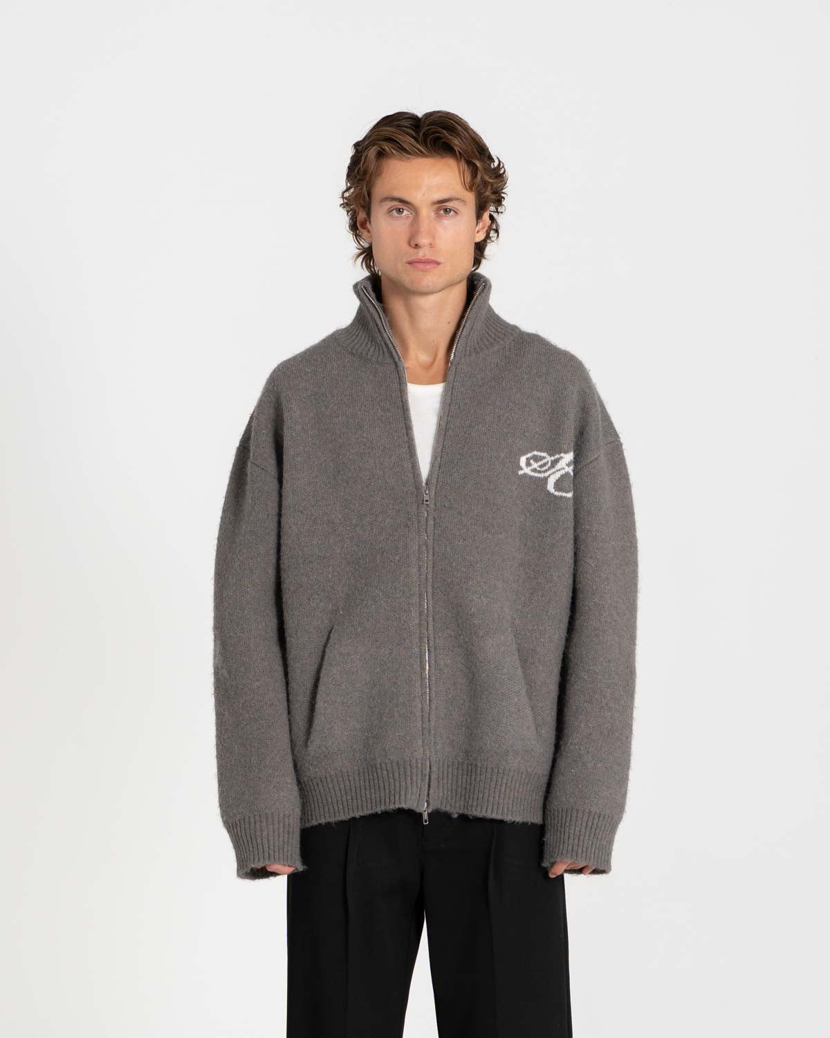 Full-zip Sweater Dark grey