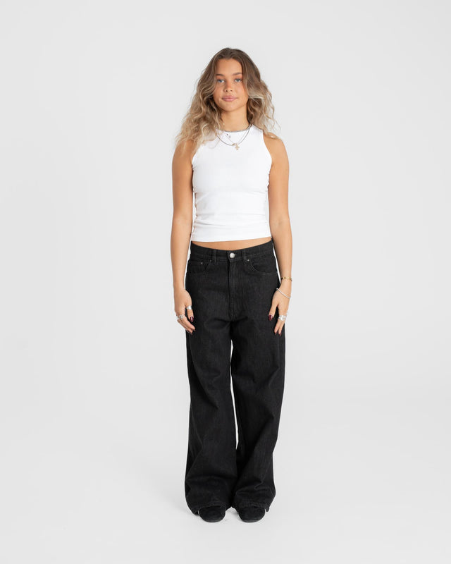 Extra Baggy Denim Jeans Black Dame