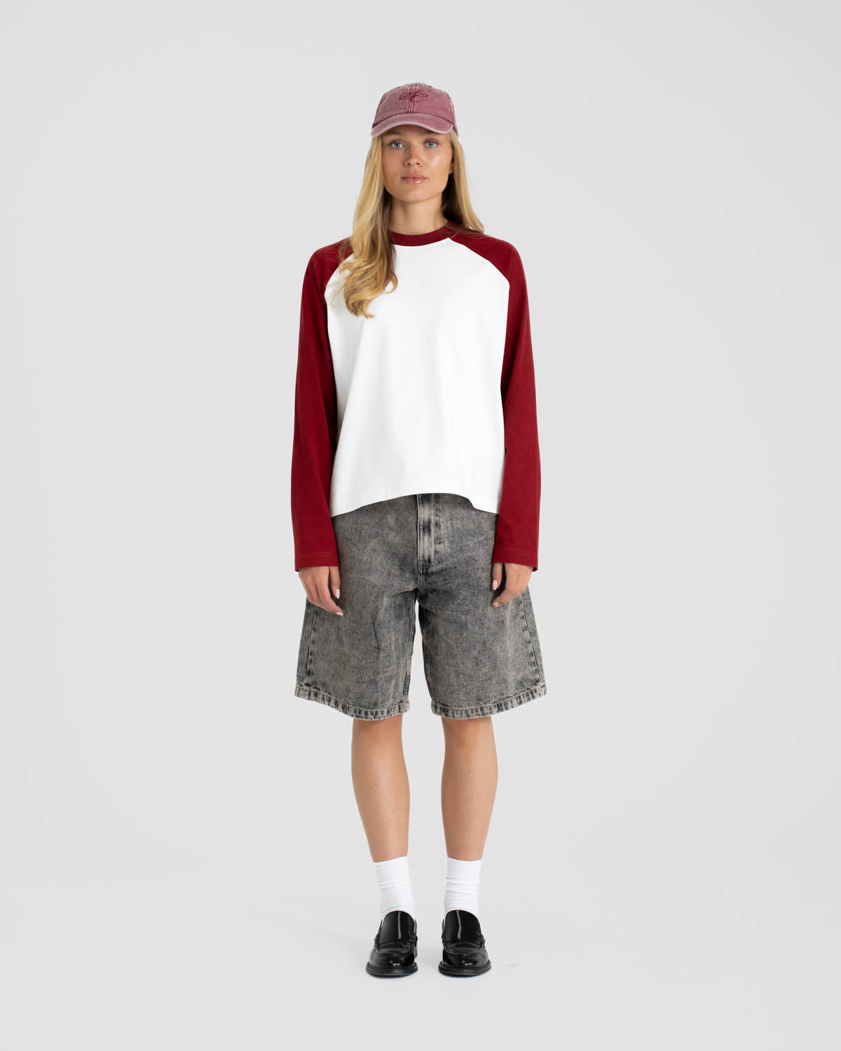 Raglan Longsleeve T-shirt White/Bordeaux dame
