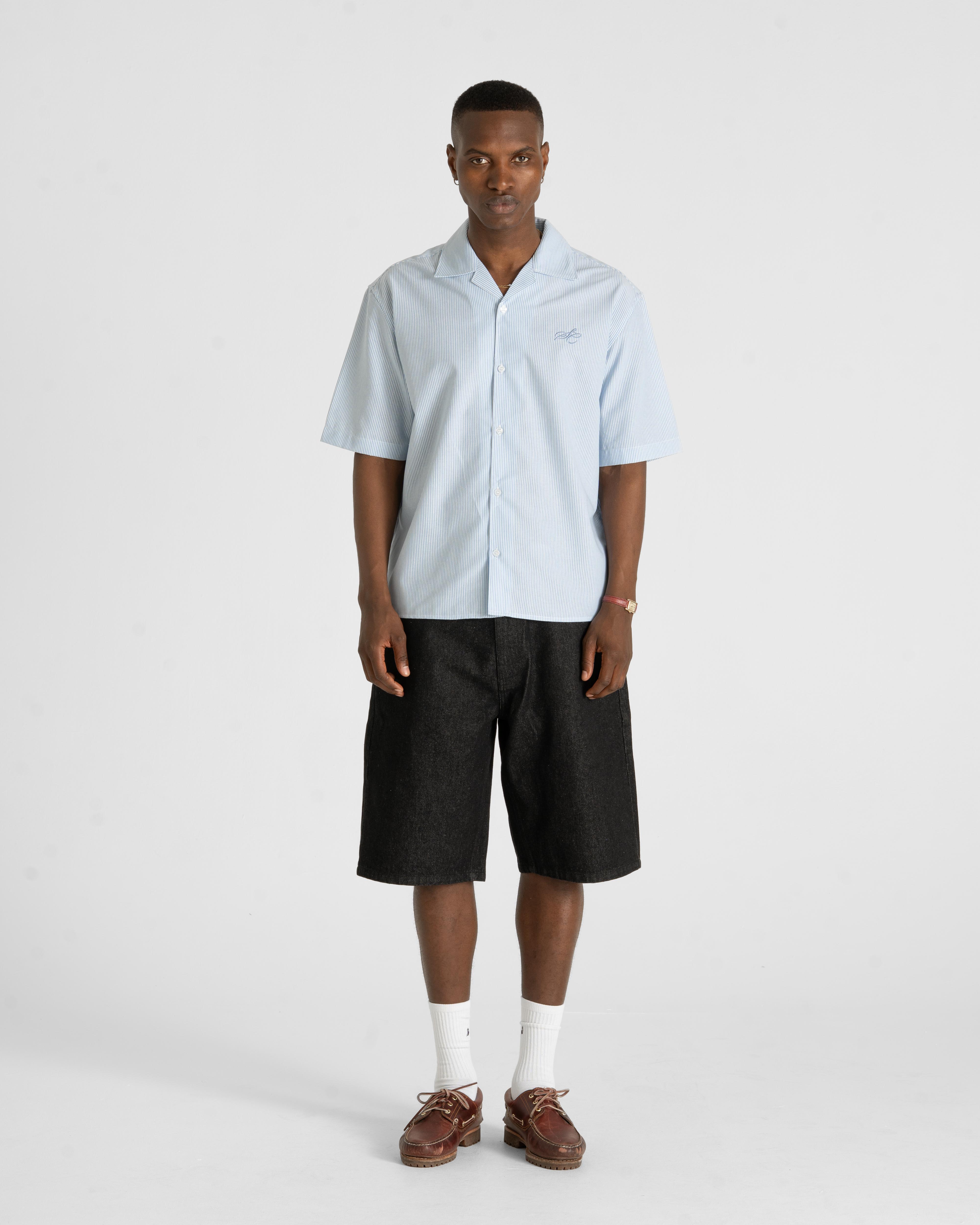 Kortærmet Hørskjorte Blue Striped