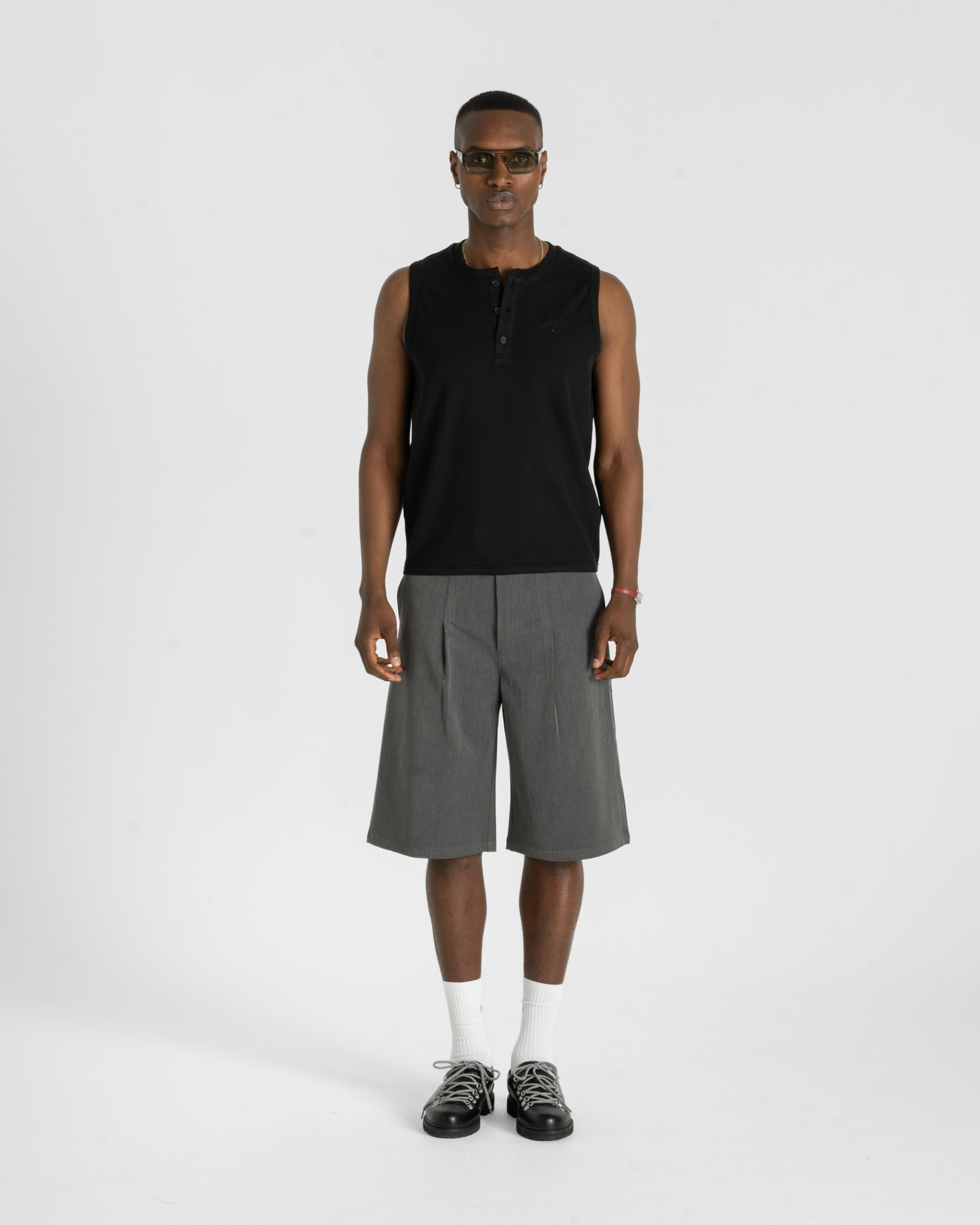 Henley Tank Top Black