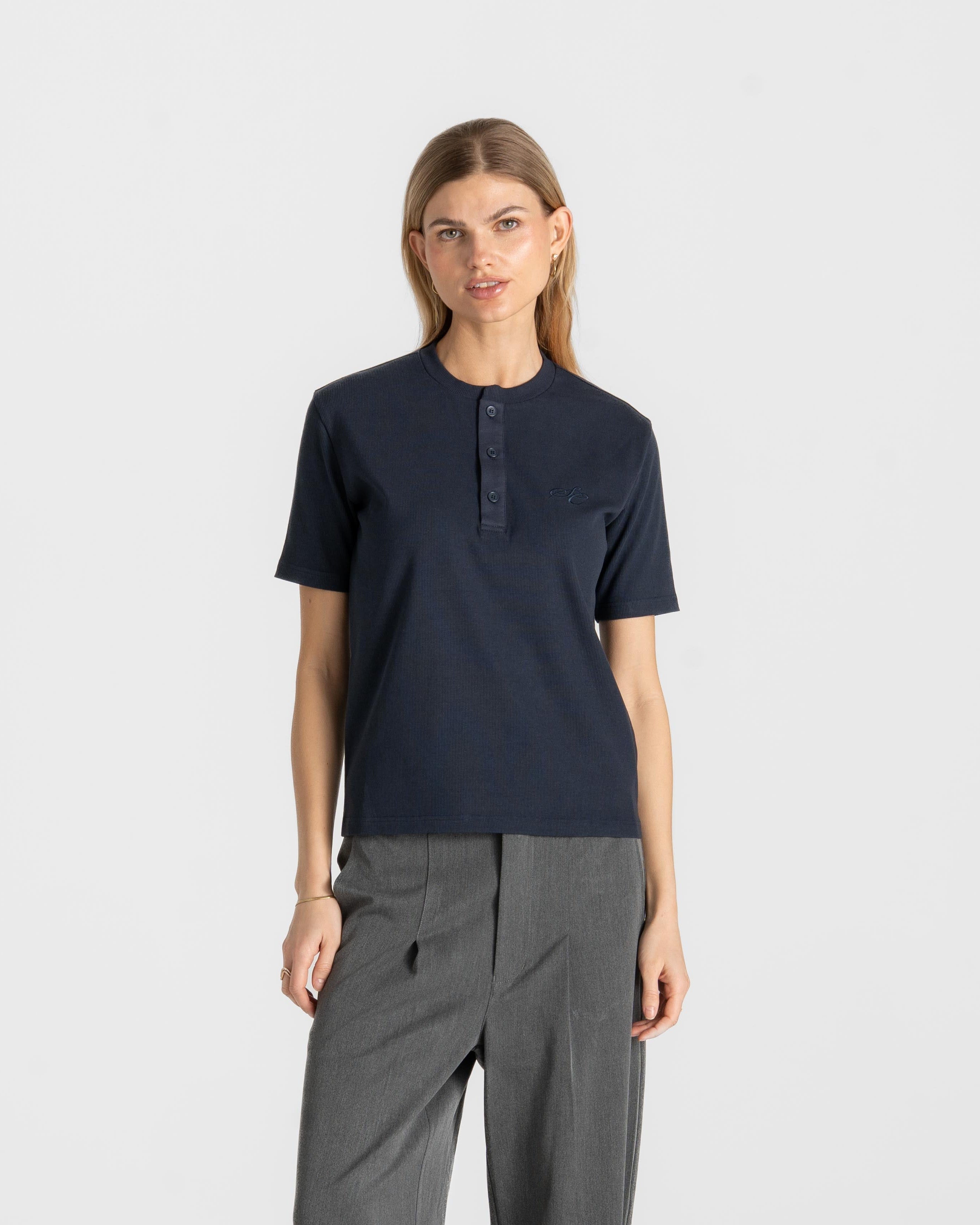 Henley Short Sleeve Navy Dame