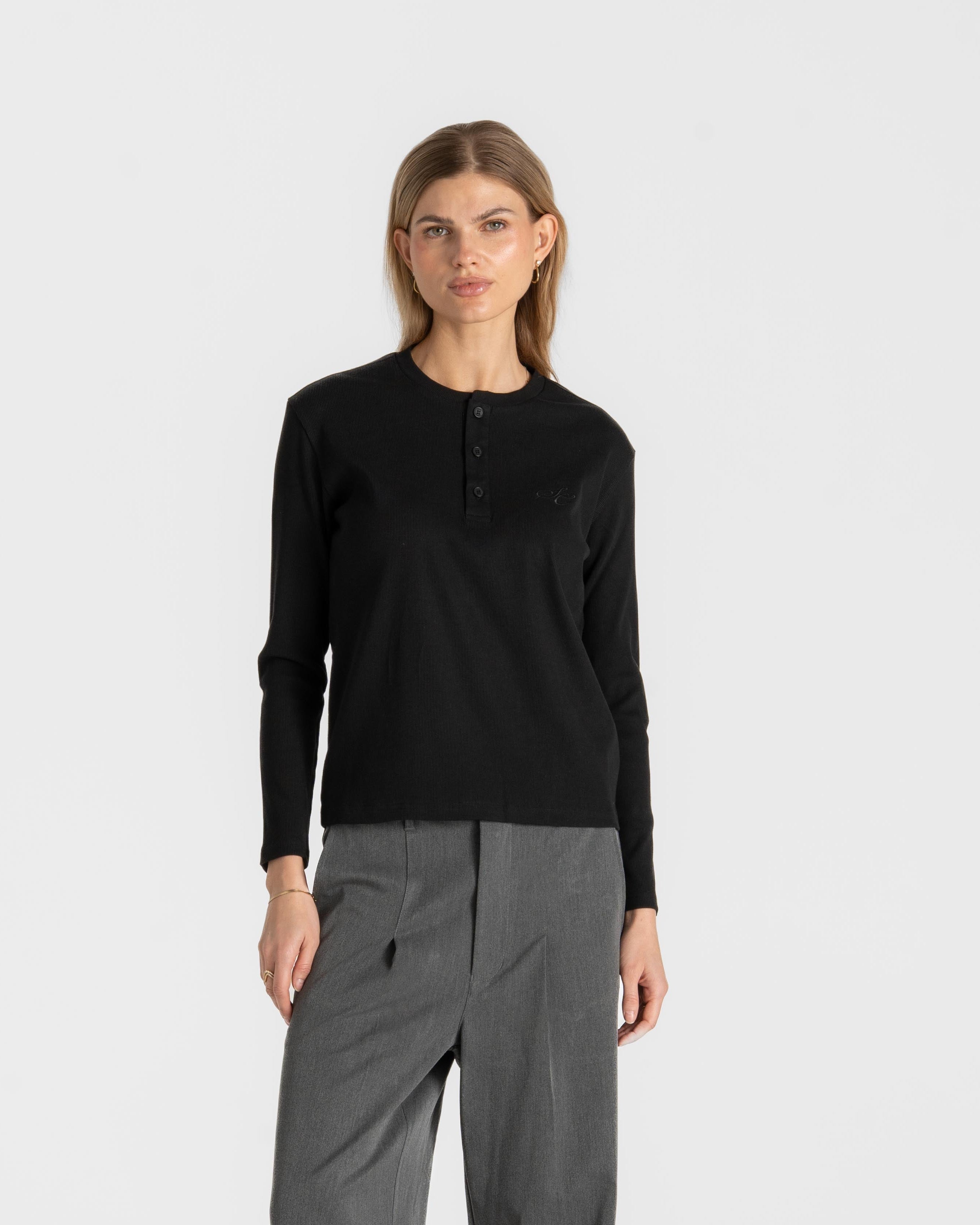Henley Long Sleeve Black