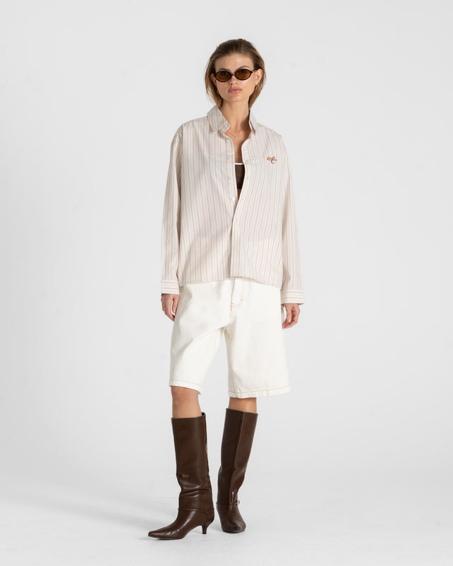 Oxford Longsleeve Shirt Brown Striped Dame