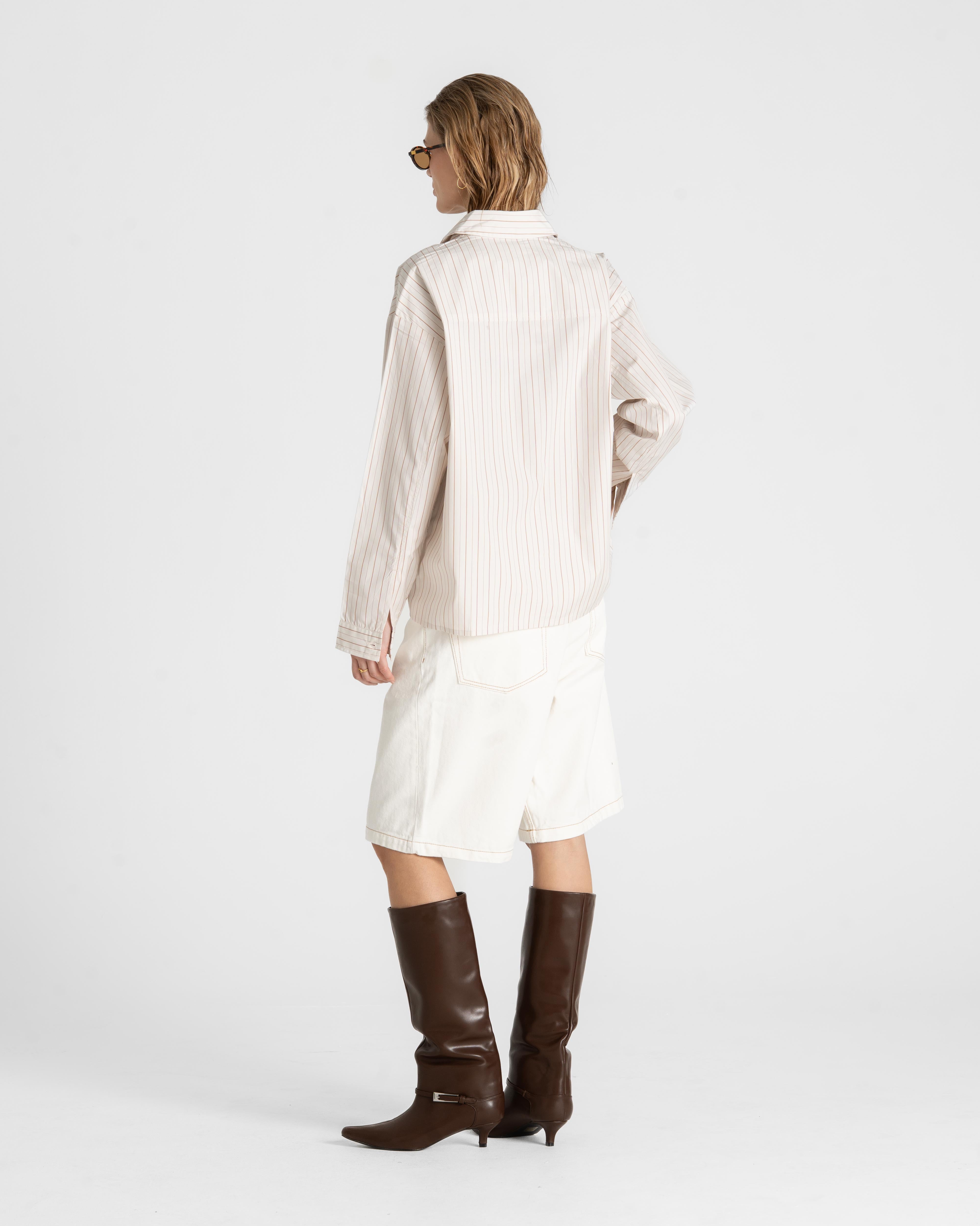 Oxford Longsleeve Shirt Brown Striped Dame