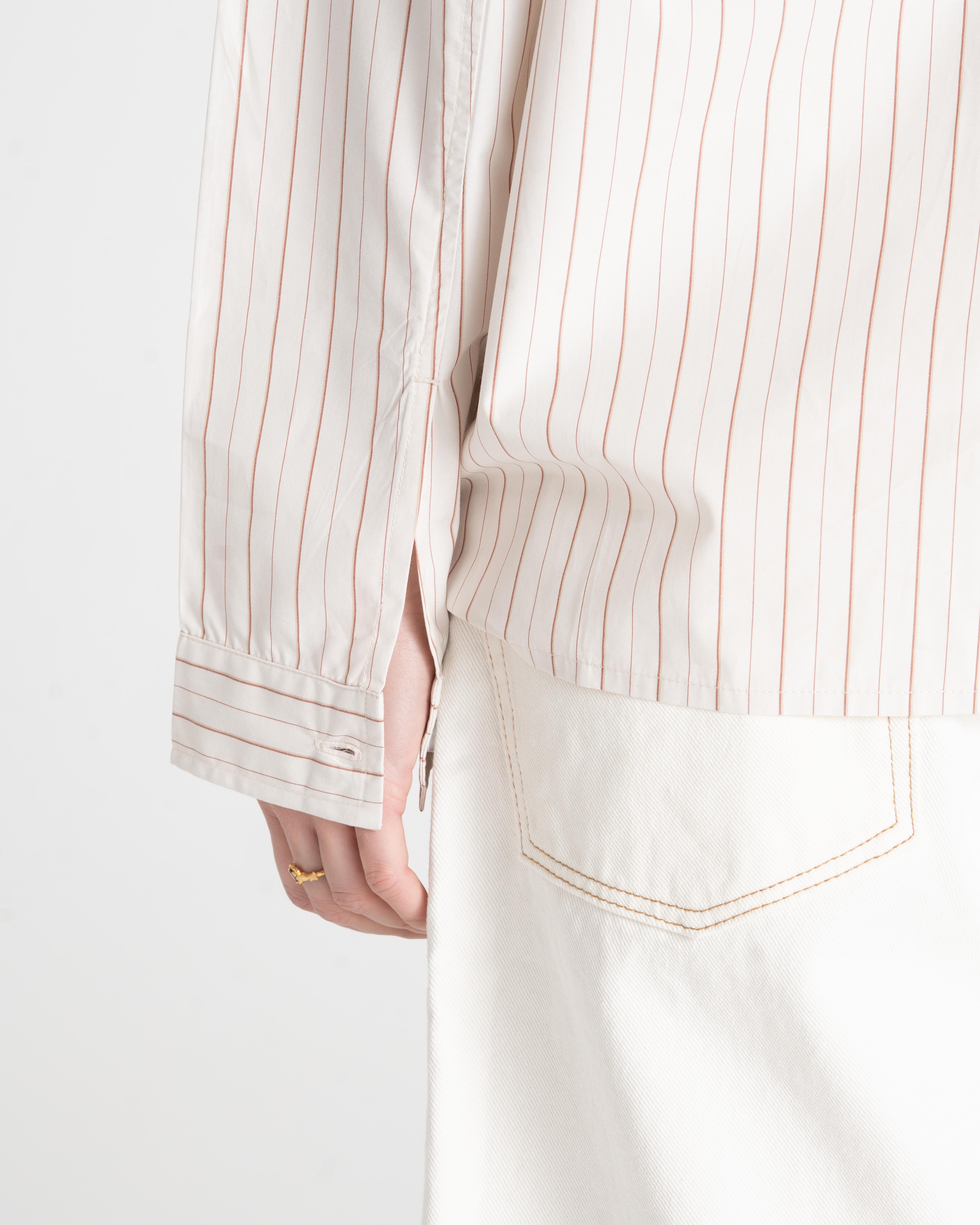 Oxford Longsleeve Shirt Brown Striped Dame