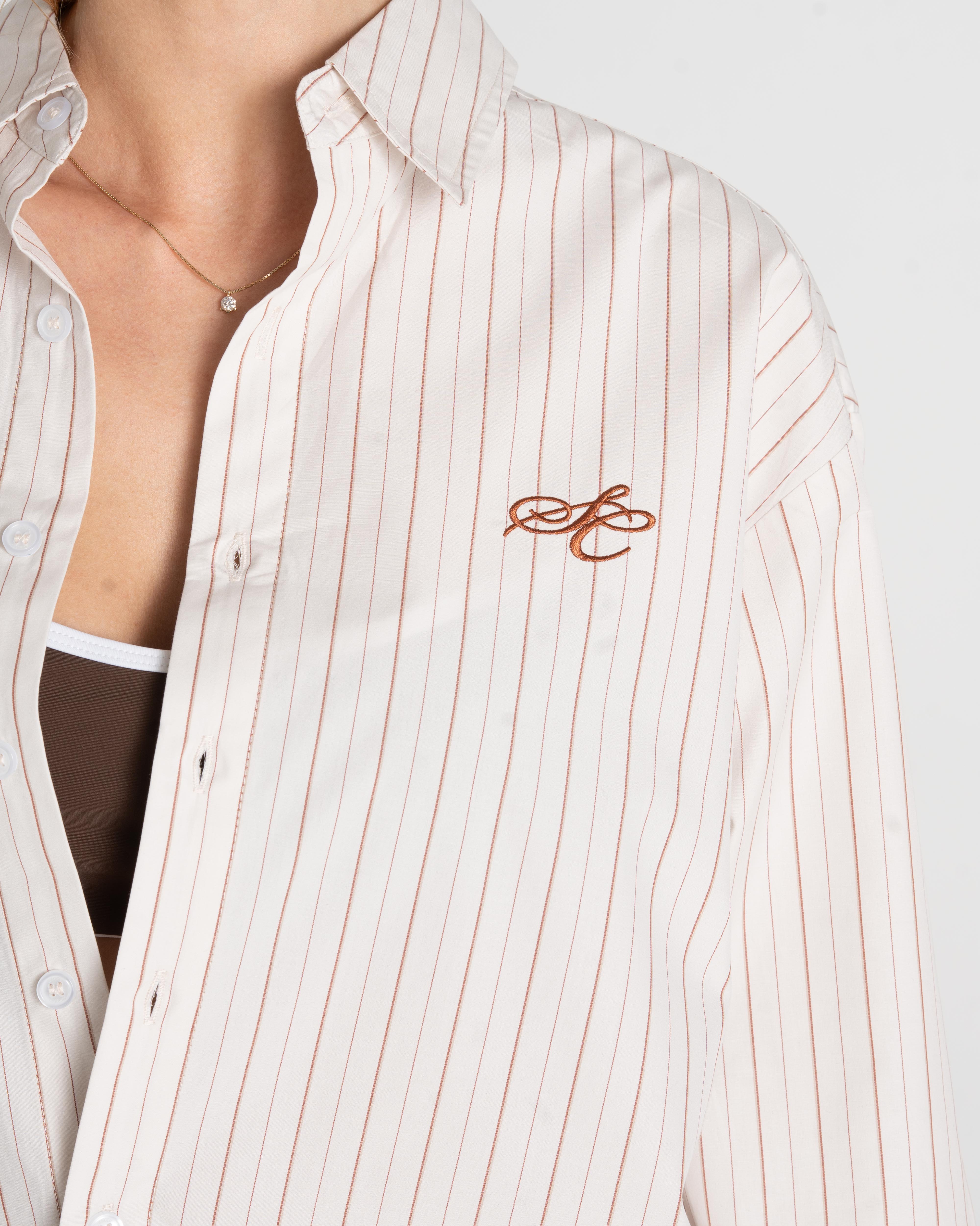 Oxford Longsleeve Shirt Brown Striped Dame