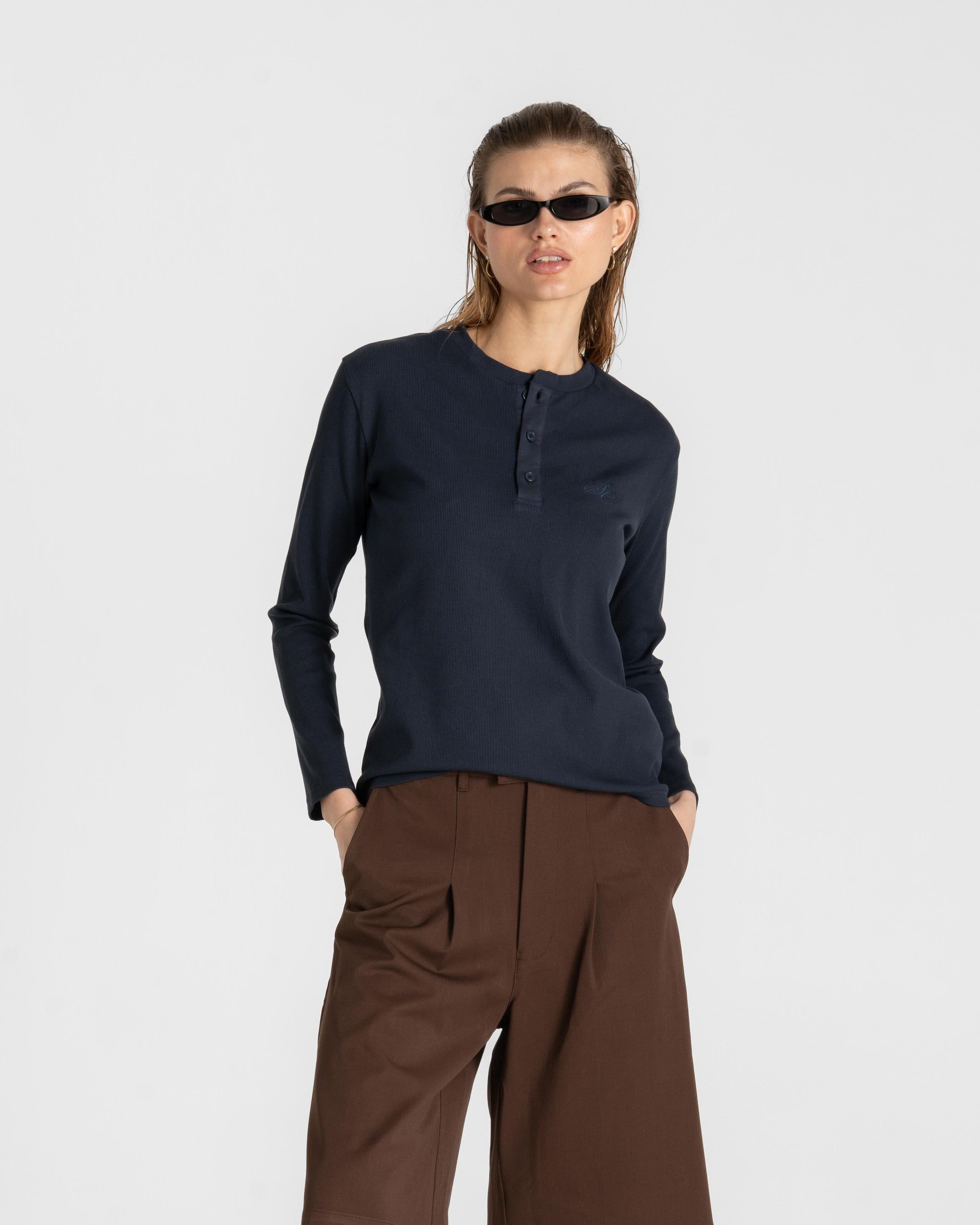 Henley Long Sleeve Navy dame