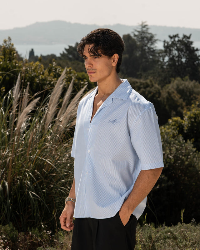 Kortærmet Hørskjorte Blue Striped