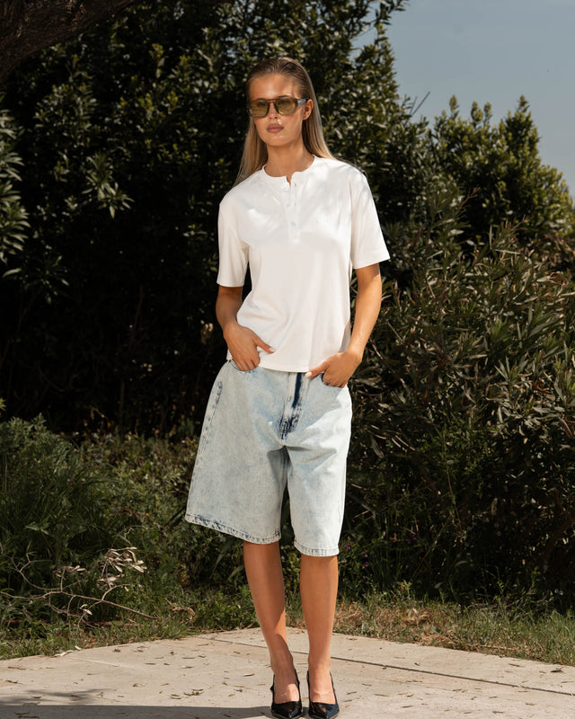 Henley Short Sleeve White dame