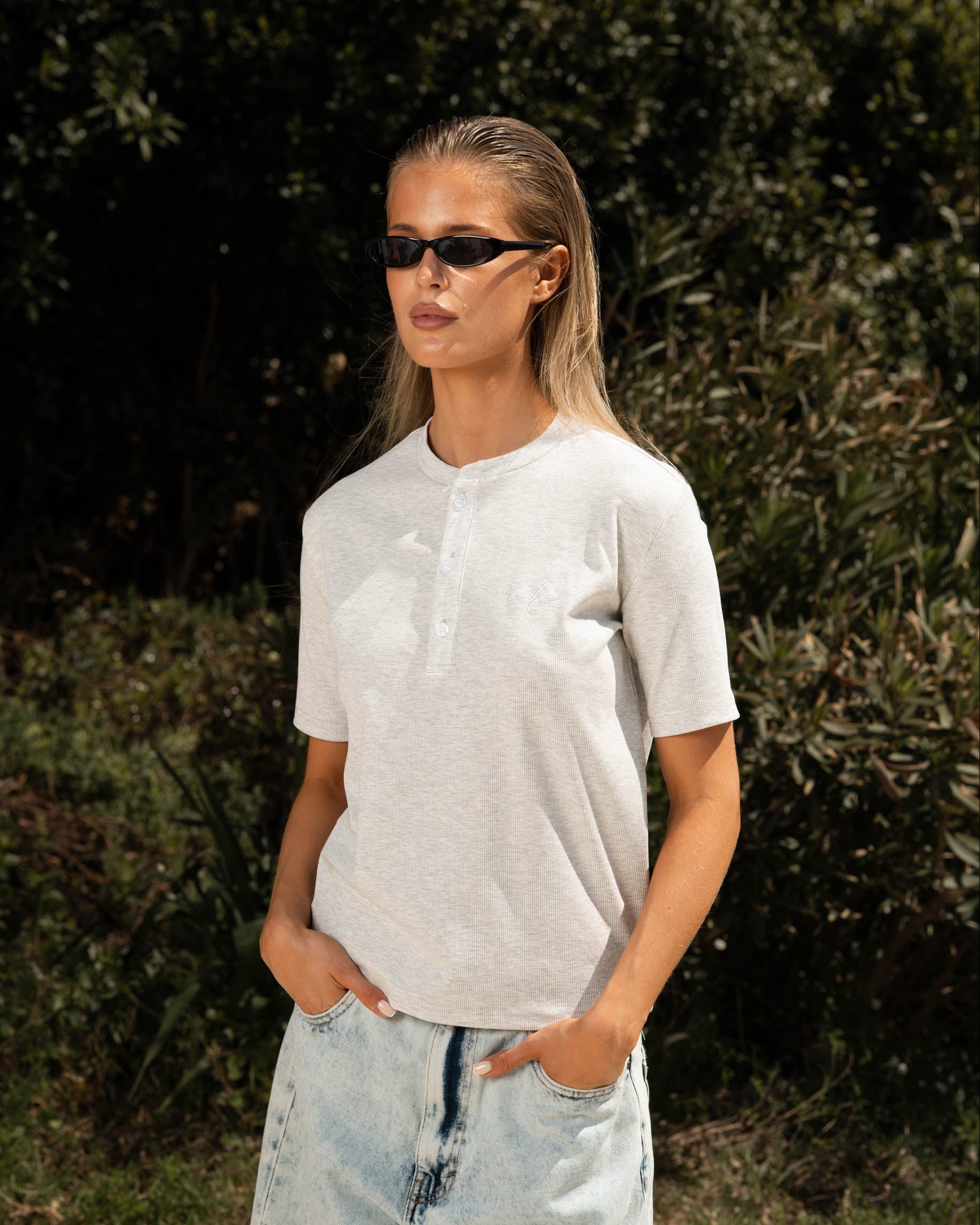 Henley Short Sleeve Heather Grey