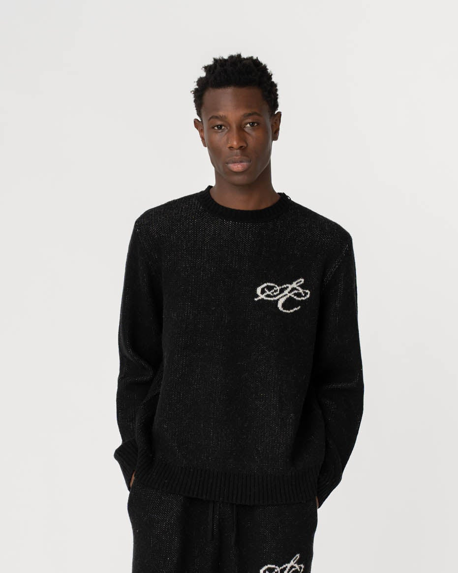 Jacquard Knitted Wool Sweater Black