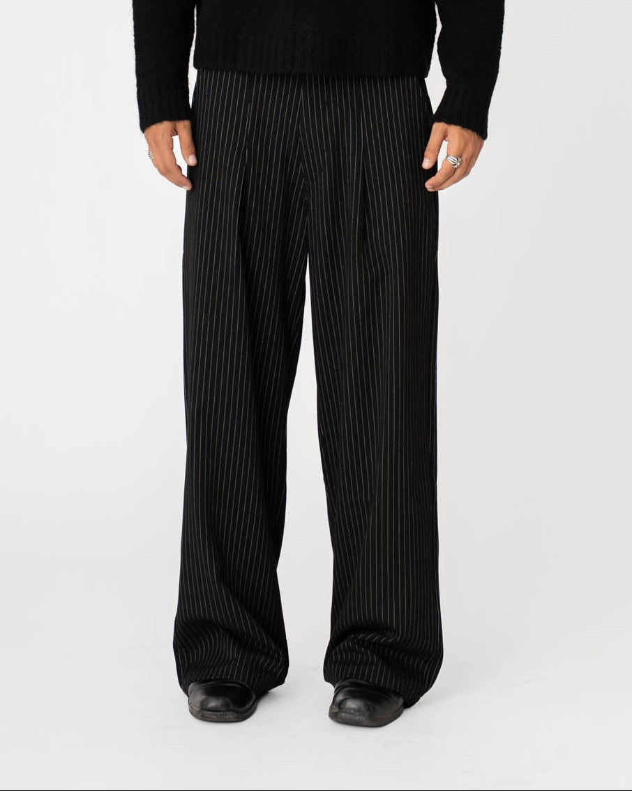 Baggy Suit Pants Black Pinstriped