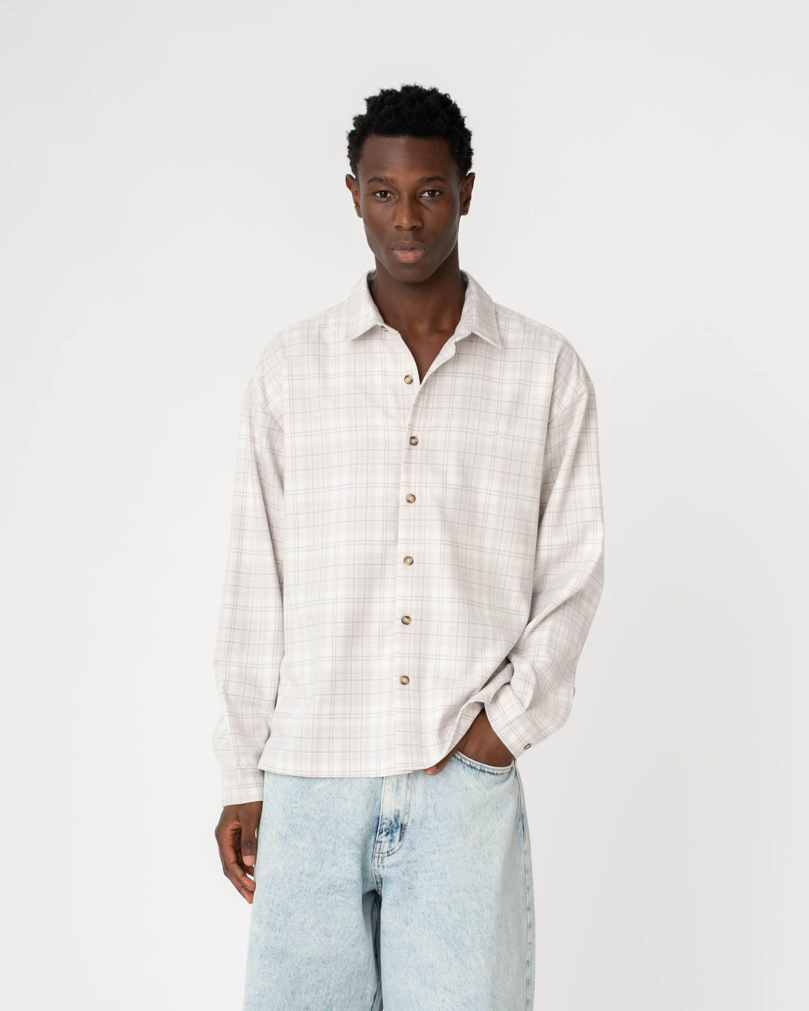 Checked Flannel shirt White