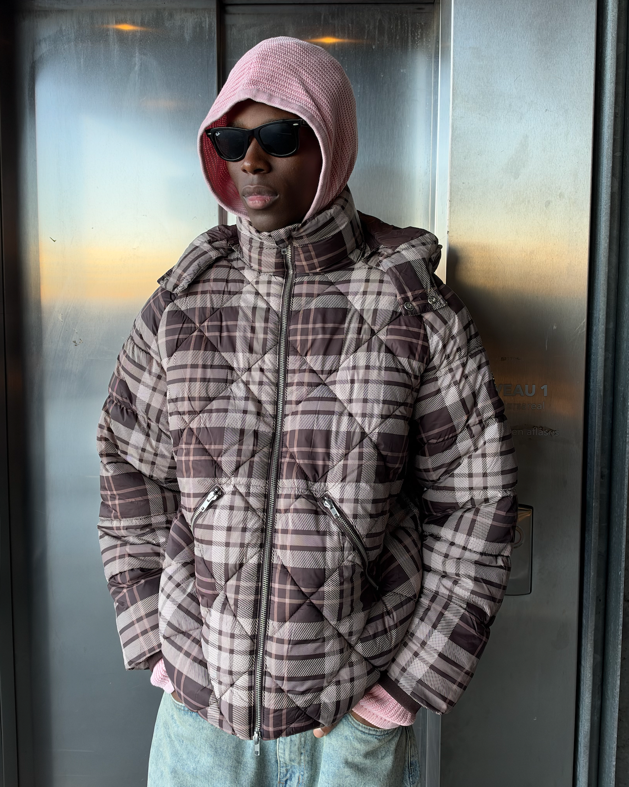 PUFFER JACKET BROWN CHECKED