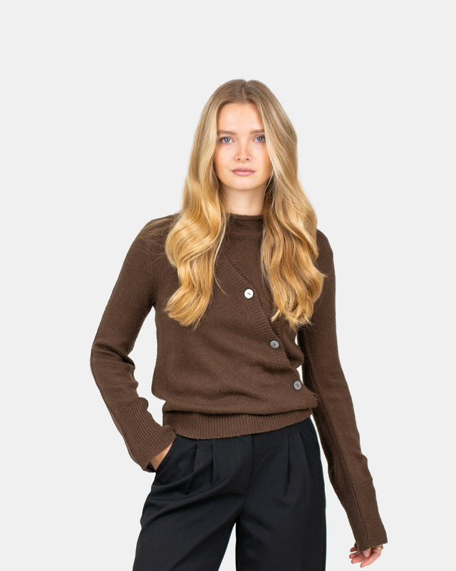 Asymmetrisk Cardigan Brun | Skagen - clothing.dk