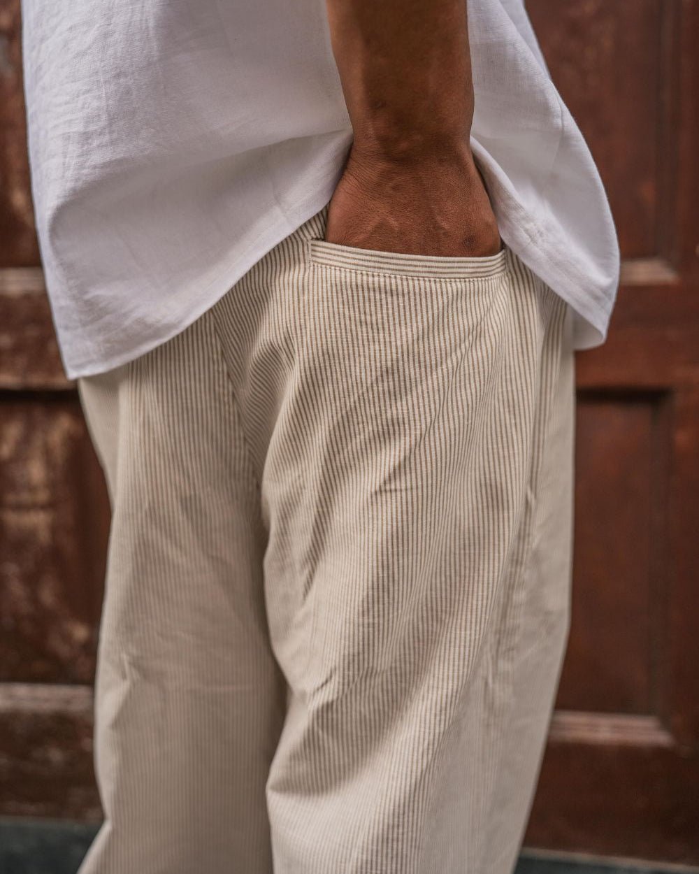 Baggy Hørbukser Beige stribet | Skagen - clothing.dk