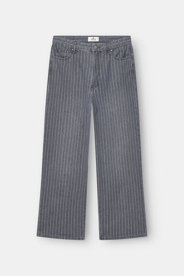 Baggy Denim Jeans Washed Pinstripe