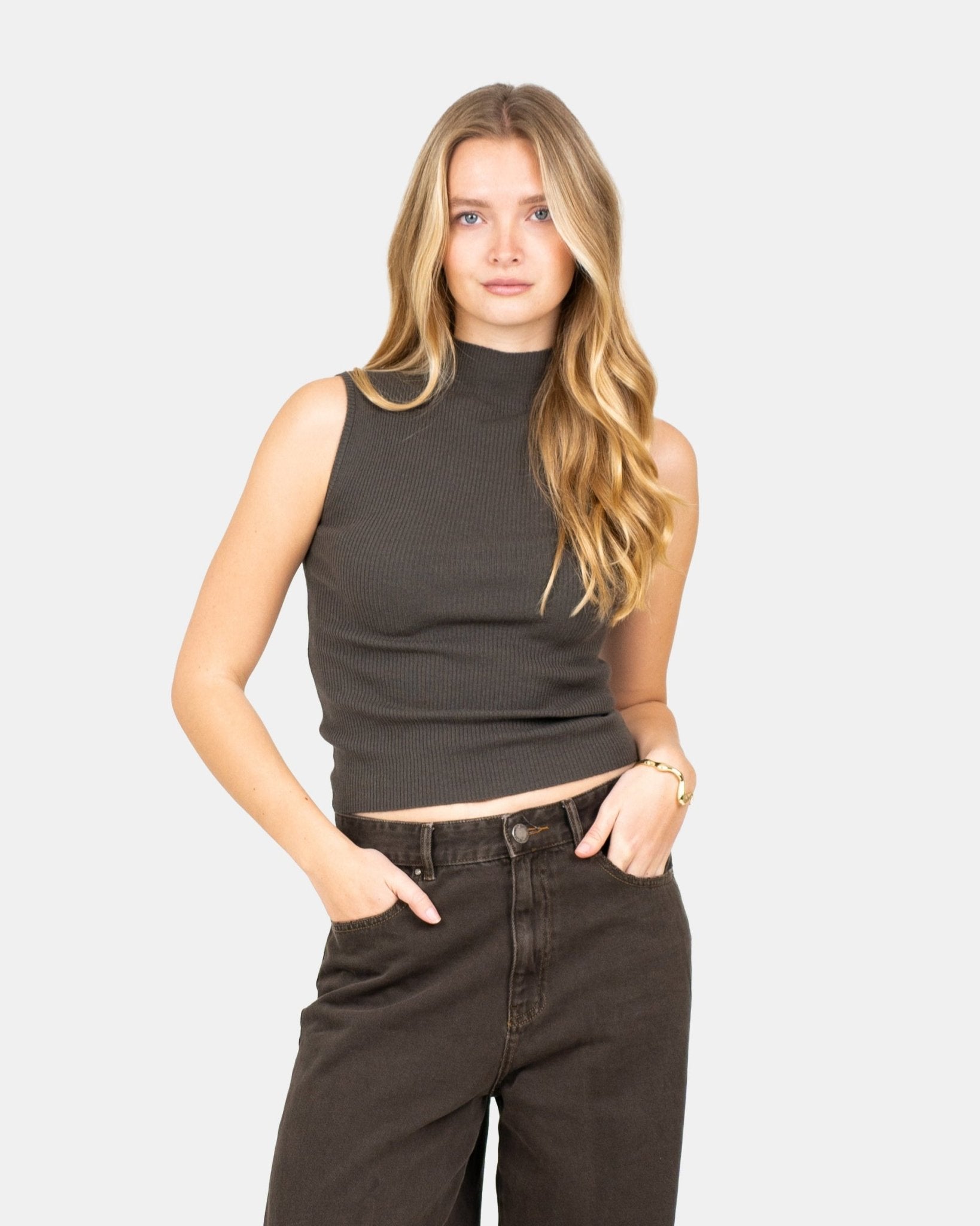 Highneck knitted Top Grå | Skagen - clothing.dk