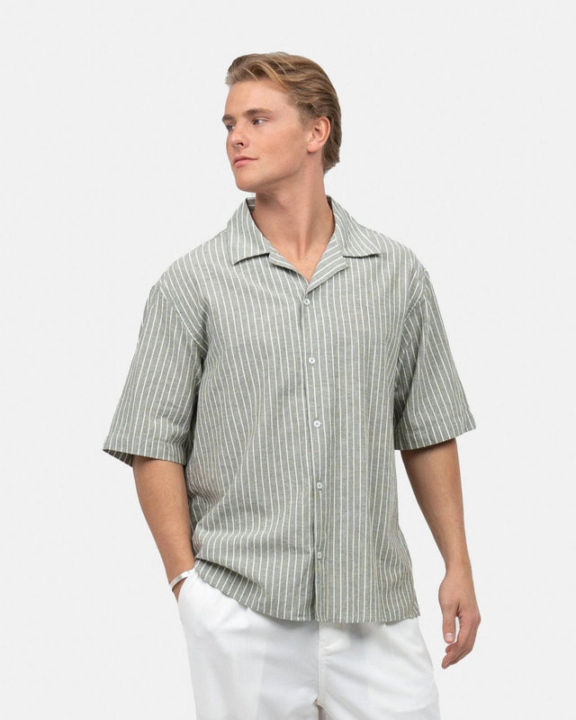 Kortærmet Hørskjorte Army Stribet | Skagen - clothing.dk