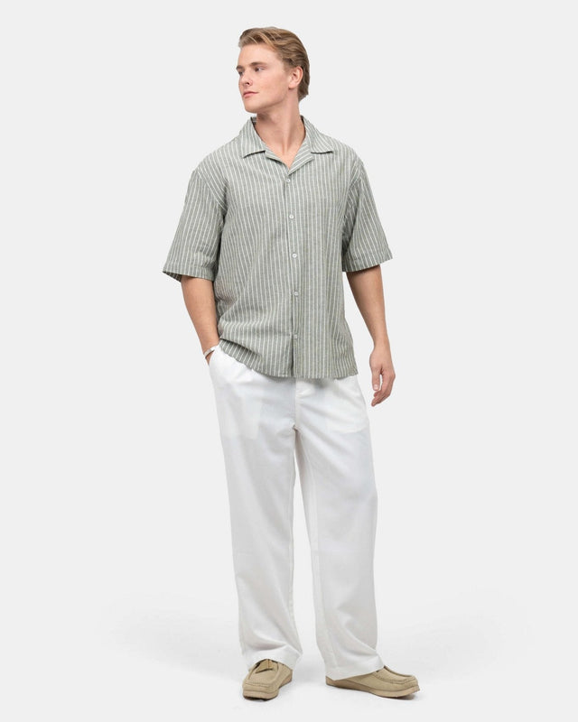 Kortærmet Hørskjorte Army Stribet | Skagen - clothing.dk