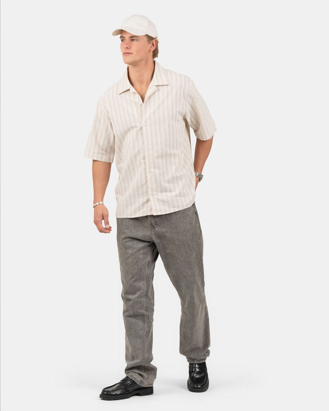 Kortærmet Hørskjorte Beige Stribet | Skagen - clothing.dk