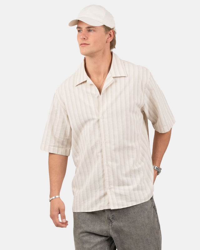 Kortærmet Hørskjorte Beige Stribet | Skagen - clothing.dk