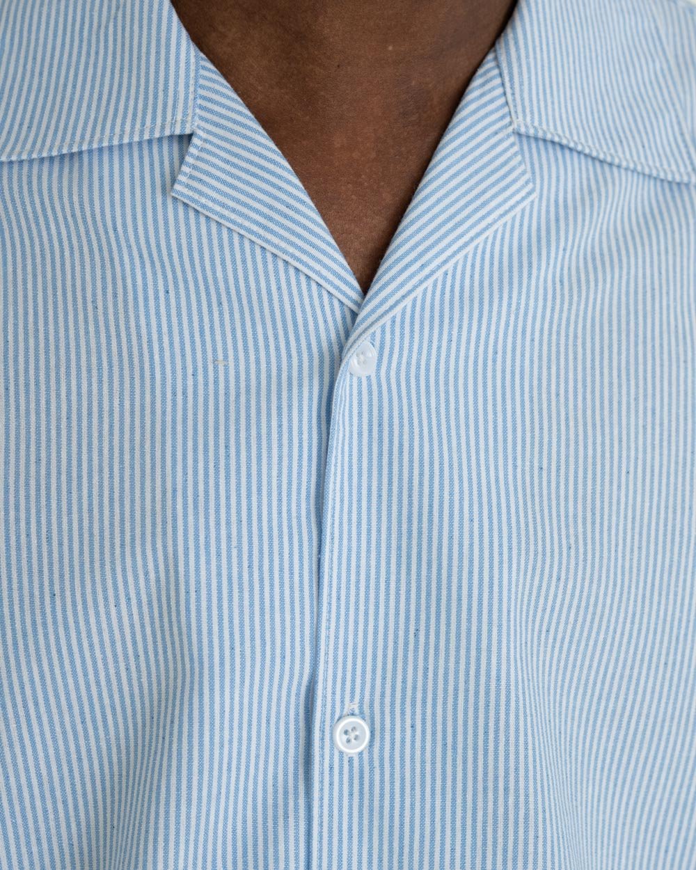 Kortærmet Hørskjorte Lyseblå Stribet | Skagen - clothing.dk