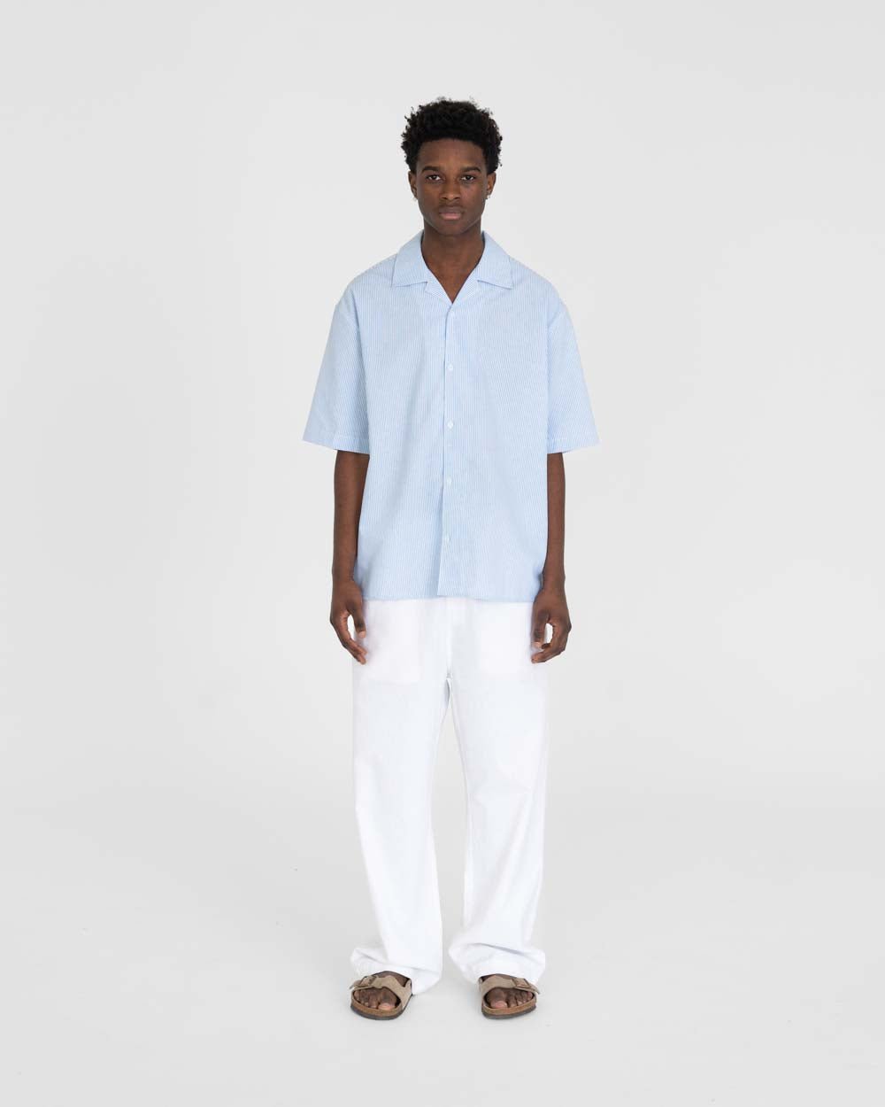 Kortærmet Hørskjorte Lyseblå Stribet | Skagen - clothing.dk