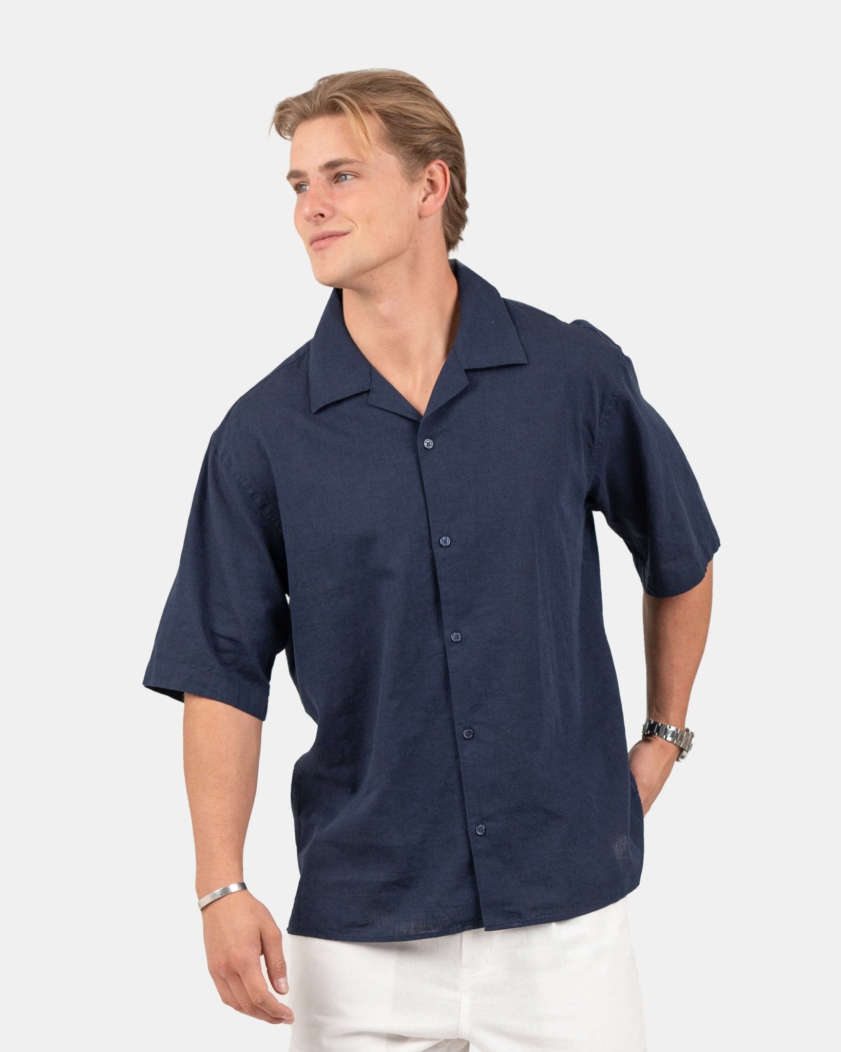 Kortærmet Hørskjorte Navy | Skagen - clothing.dk