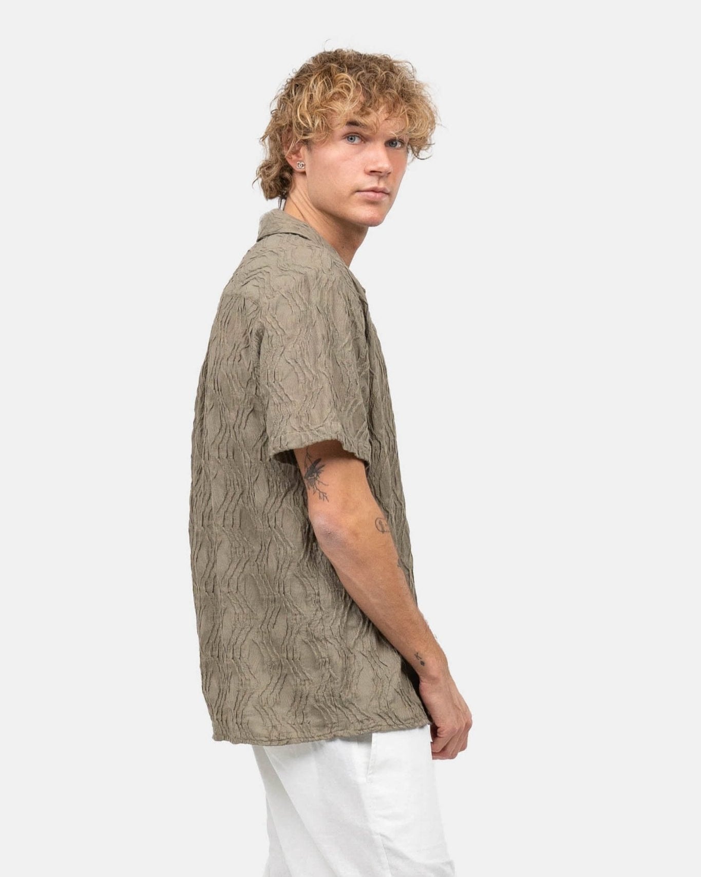 Kortærmet Jacquard Skjorte Army | Skagen - clothing.dk