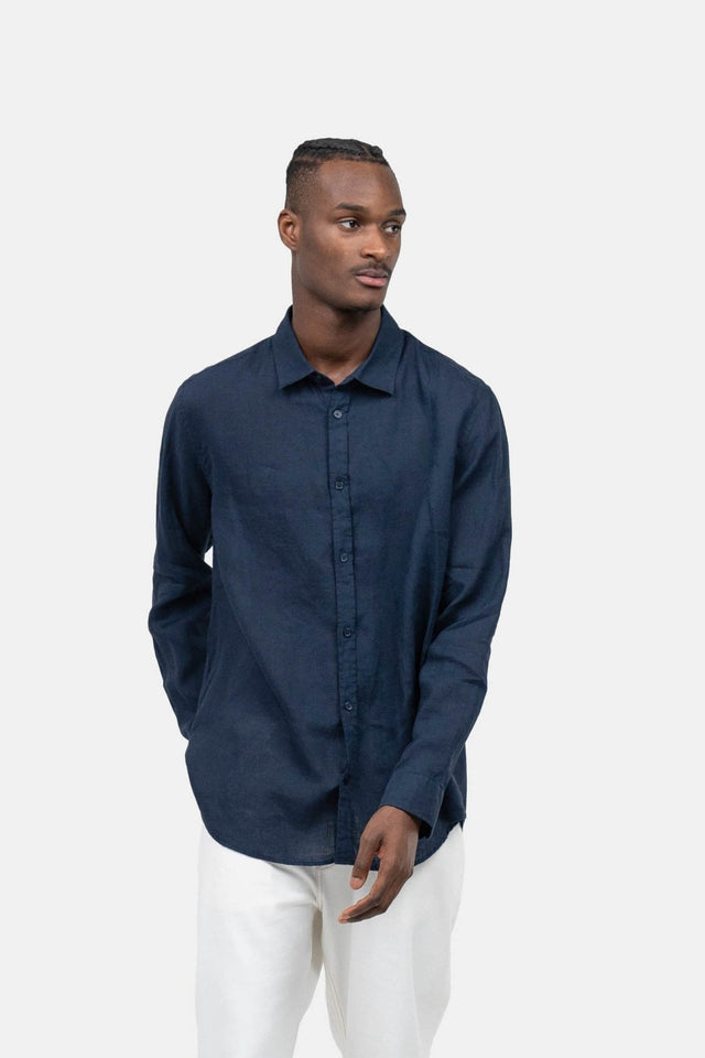 Langærmet Hørskjorte Navy - XL | Skagen - clothing.dk