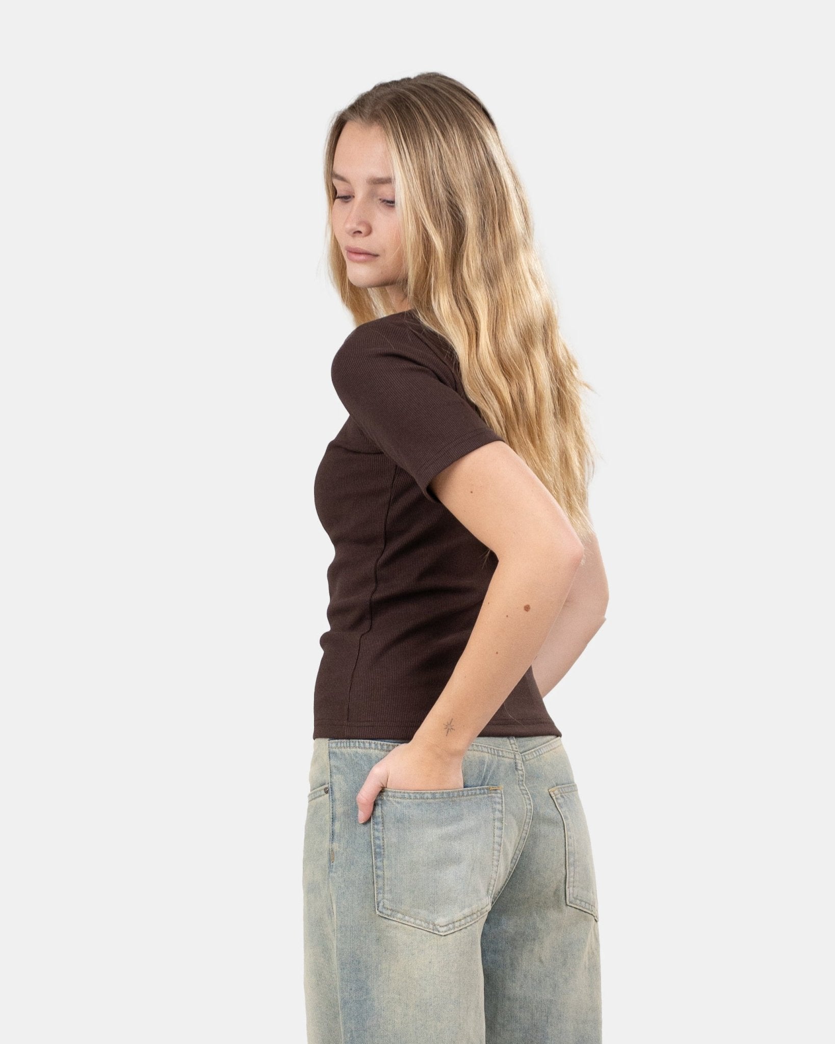 T-shirt With Fitted Sleeves Brown | Skagen - clothing.dk